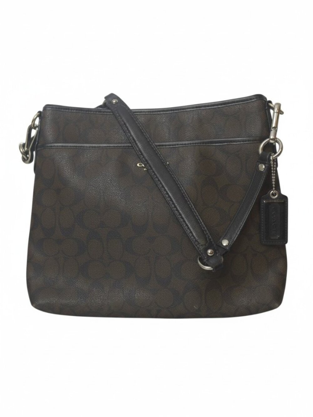 Coach F58297 Signature File Shoulder Bag Messenger Brown Black C Work School EUC - Picture 10 of 15